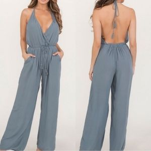 Surplice Halter Drawstring Jumpsuit